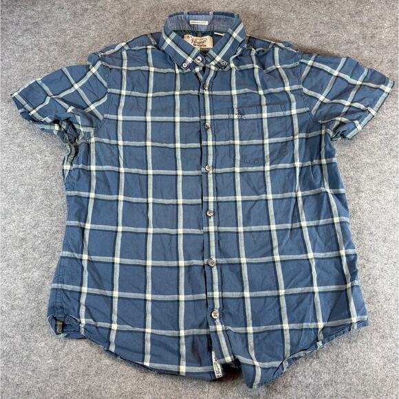 Penguin Heritage Shirt Mens Large Blue Plaid Woven Button Down Casual Slim Fit - Picture 1 of 6